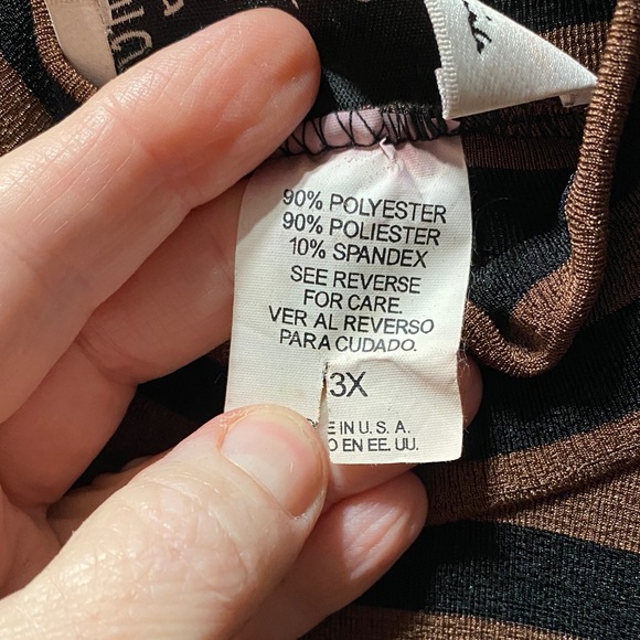 PSE Vintage plus size 3X Striped Black and Brown stretchy long sleeve top - Picture 3 of 12